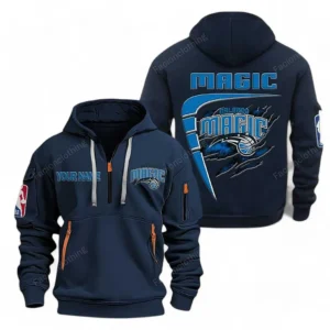 Casual Sports Hoodie Half Zipper, Modern Logo Detail Printing NBA070 - Navy