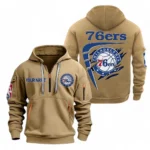 Everyday Hoodie Half Zipper, Athletic-Inspired Logo NBA070 - Khaki