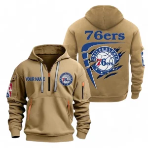 Everyday Hoodie Half Zipper, Athletic-Inspired Logo NBA070 - Khaki
