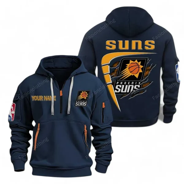 Fan Gift Hoodie Half Zipper, Sports-Inspired Logo Design NBA070 - Navy