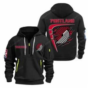 Athletic Half-Zip Hoodie, Team-Style Logo Print Hoodie Gift For Football Fans NBA070 - Black