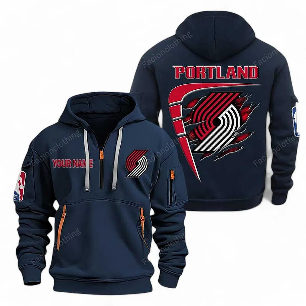Performance Hoodie Half Zipper, Fan Edition Logo NBA070 - Navy