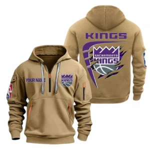 Lightweight Sports Hoodie Half Zipper, Unique Logo Print NBA070 - Khaki