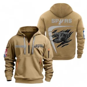 Athletic Half-Zip Hoodie, Team-Style Logo Print Hoodie Gift For Football Fans NBA070 - Khaki