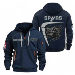 Casual Sports Hoodie Half Zipper, Modern Logo Detail Printing NBA070 - Navy