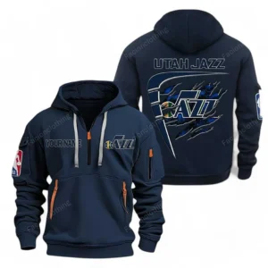 Fan Gift Hoodie Half Zipper, Sports-Inspired Logo Design NBA070 - Navy