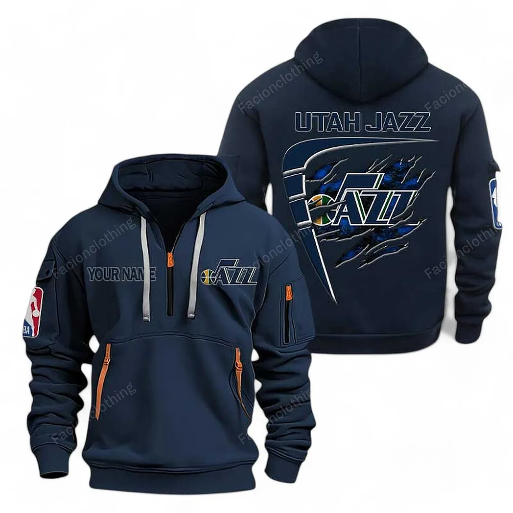 Fan Gift Hoodie Half Zipper, Sports-Inspired Logo Design NBA070 - Navy
