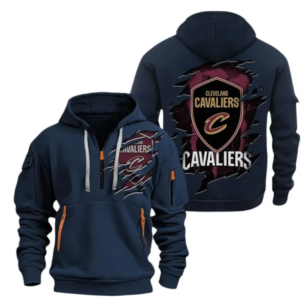 Fan Gift Hoodie Half Zipper, Sports-Inspired Logo Design NBA561 - Navy