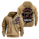 Casual Sports Hoodie Half Zipper, Modern Logo Detail Printing NBA561 - Khaki