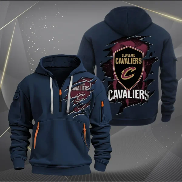 Fan Gift Hoodie Half Zipper, Sports-Inspired Logo Design NBA561 - Navy - Image 2