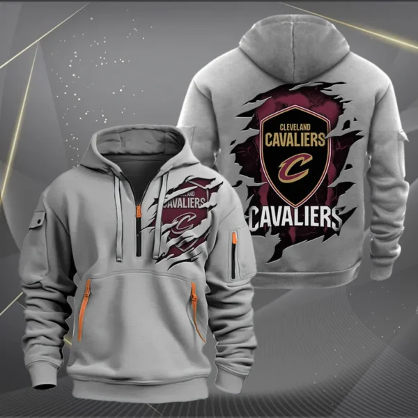 Athletic Half-Zip Hoodie, Team-Style Logo Print Hoodie Gift For Football Fans NBA561 - Grey - Image 2