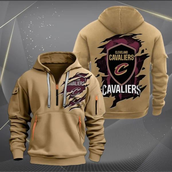 Casual Sports Hoodie Half Zipper, Modern Logo Detail Printing NBA561 - Khaki - Image 2