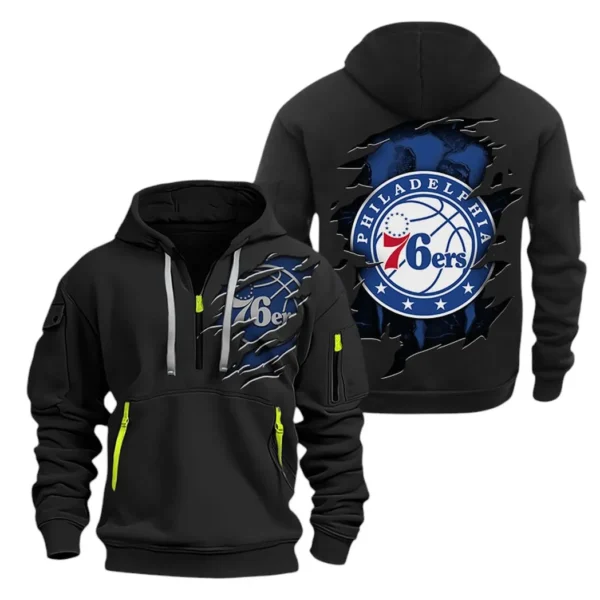 Urban Streetwear Hoodie, Half-Zip with Exclusive Logo NBA561 - Black