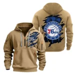 Outdoor Half-Zip Hoodie, Team Spirit Logo Design NBA561 - Khaki