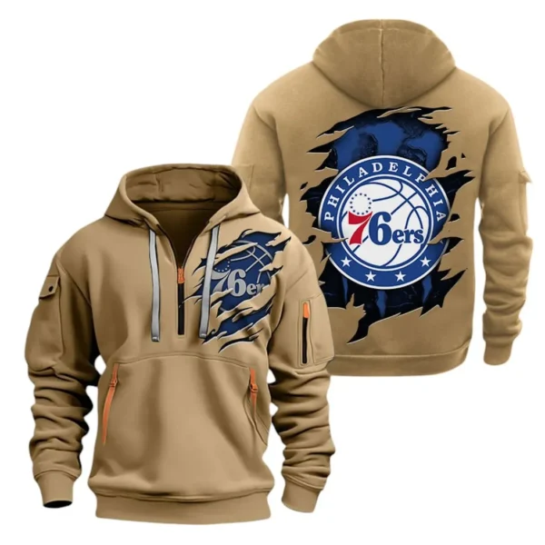 Outdoor Half-Zip Hoodie, Team Spirit Logo Design NBA561 - Khaki