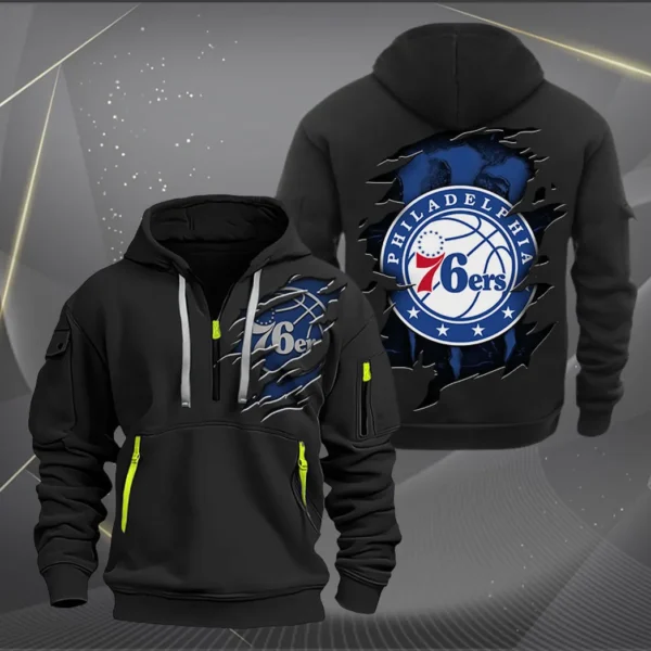 Urban Streetwear Hoodie, Half-Zip with Exclusive Logo NBA561 - Black - Image 2
