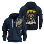 Street-Style Hoodie Half Zipper, Modern Sports Logo NBA561 - Navy