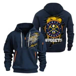 Street-Style Hoodie Half Zipper, Modern Sports Logo NBA561 - Navy