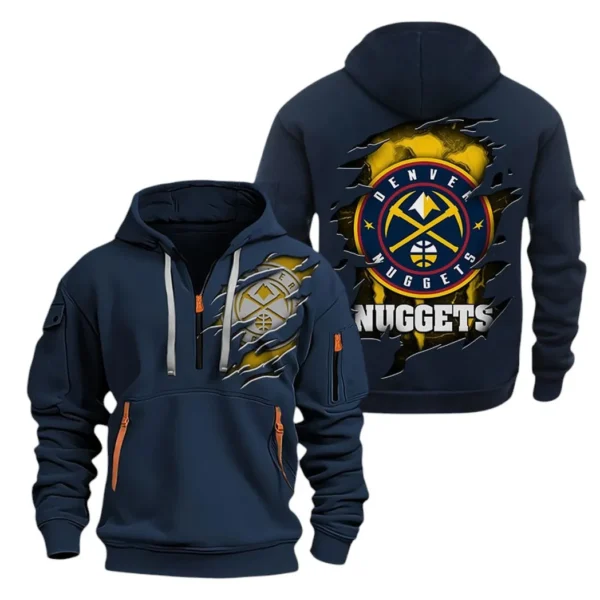 Street-Style Hoodie Half Zipper, Modern Sports Logo NBA561 - Navy