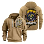 Fan Gift Hoodie Half Zipper, Sports-Inspired Logo Design NBA561 - Khaki