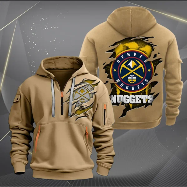 Fan Gift Hoodie Half Zipper, Sports-Inspired Logo Design NBA561 - Khaki - Image 2