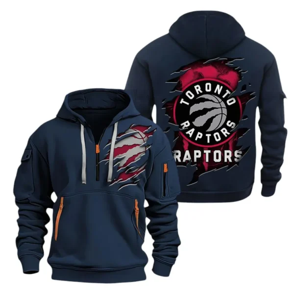 Casual Sports Hoodie Half Zipper, Modern Logo Detail Printing NBA561 - Navy