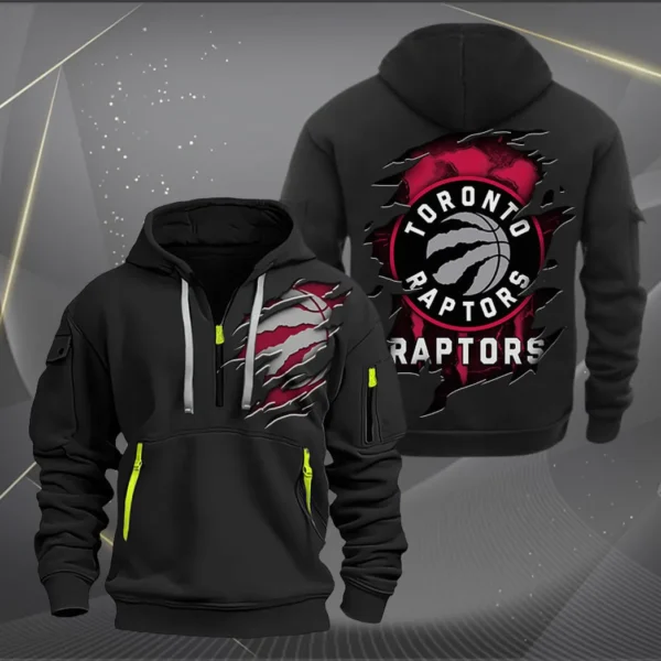 Athletic Half-Zip Hoodie, Team-Style Logo Print Hoodie Gift For Football Fans NBA561 - Black - Image 2
