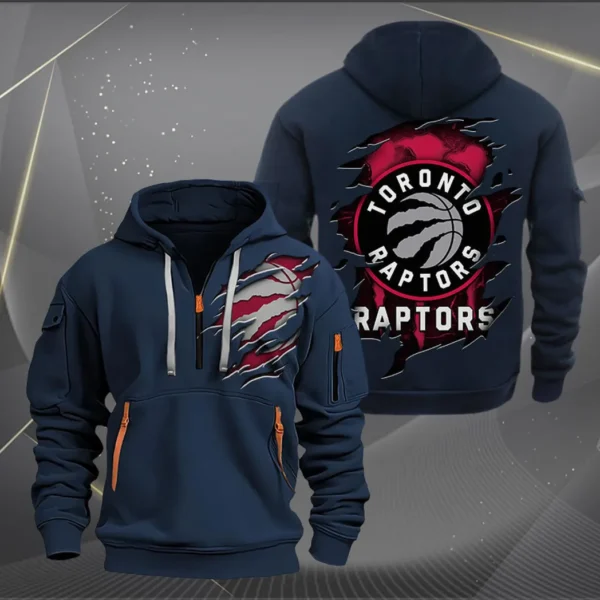 Casual Sports Hoodie Half Zipper, Modern Logo Detail Printing NBA561 - Navy - Image 2