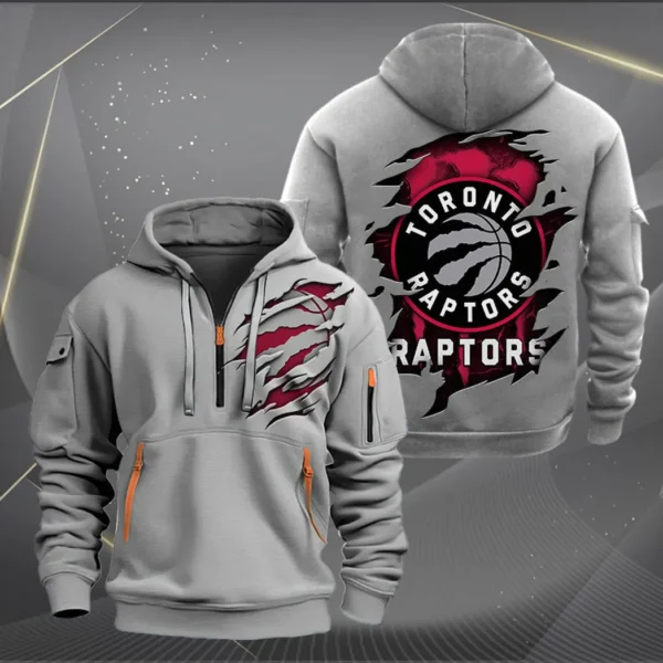 Urban Streetwear Hoodie, Half-Zip with Exclusive Logo NBA561 - Grey - Image 2