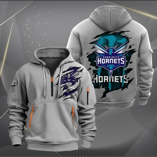 Everyday Hoodie Half Zipper, Athletic-Inspired Logo NBA561 - Grey - Image 2