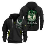 Lightweight Sports Hoodie Half Zipper, Unique Logo Print NBA561 - Black