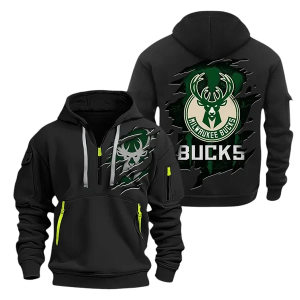 Lightweight Sports Hoodie Half Zipper, Unique Logo Print NBA561 - Black