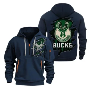 Street-Style Hoodie Half Zipper, Modern Sports Logo NBA561 - Navy