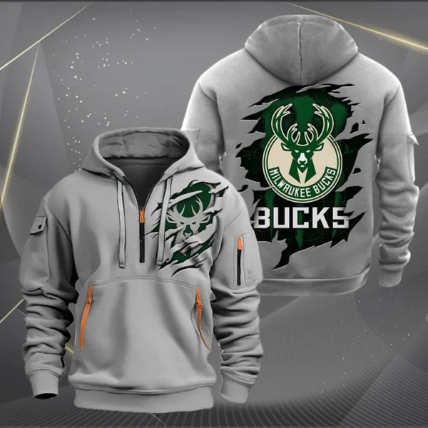 Training Hoodie Half Zipper, Fan-Friendly Logo Design NBA561 - Grey - Image 2