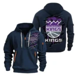 Casual Sports Hoodie Half Zipper, Modern Logo Detail Printing NBA561 - Navy