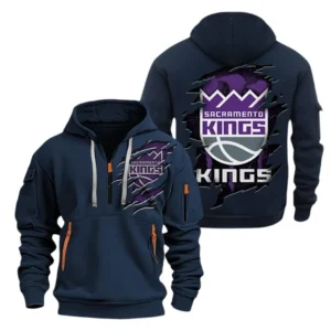 Casual Sports Hoodie Half Zipper, Modern Logo Detail Printing NBA561 - Navy