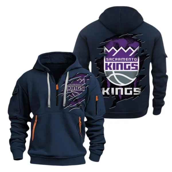 Casual Sports Hoodie Half Zipper, Modern Logo Detail Printing NBA561 - Navy
