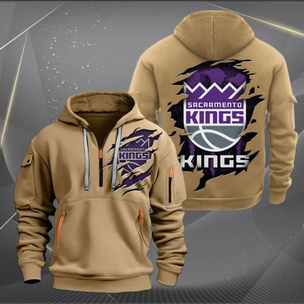 Performance Hoodie Half Zipper, Fan Edition Logo NBA561 - Khaki - Image 2