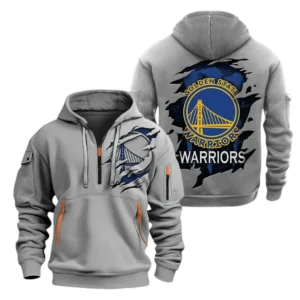 Lightweight Sports Hoodie Half Zipper, Unique Logo Print NBA561 - Grey