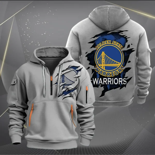 Lightweight Sports Hoodie Half Zipper, Unique Logo Print NBA561 - Grey - Image 2