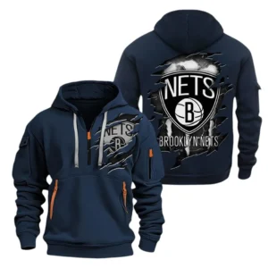 Fan Gift Hoodie Half Zipper, Sports-Inspired Logo Design NBA561 - Navy