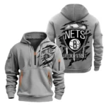 Athletic Half-Zip Hoodie, Team-Style Logo Print Hoodie Gift For Football Fans NBA561 - Grey