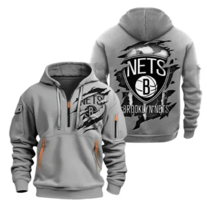 Athletic Half-Zip Hoodie, Team-Style Logo Print Hoodie Gift For Football Fans NBA561 - Grey