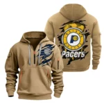 Outdoor Half-Zip Hoodie, Team Spirit Logo Design NBA561 - Khaki