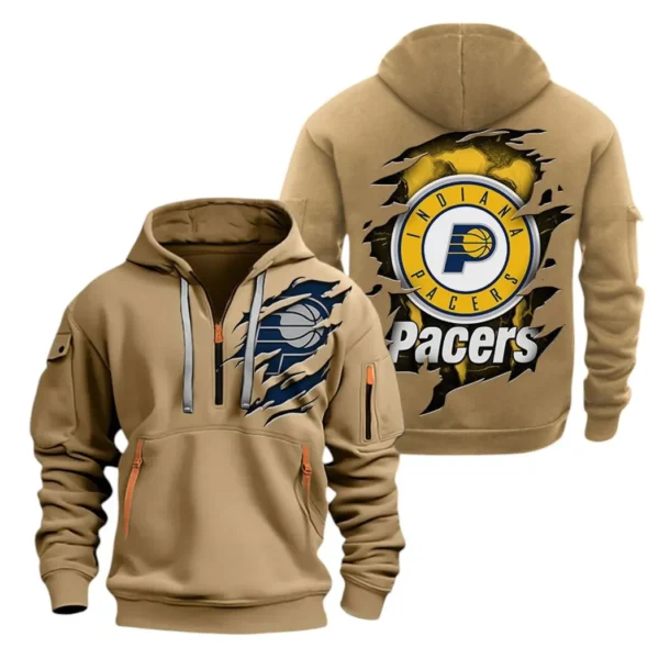 Outdoor Half-Zip Hoodie, Team Spirit Logo Design NBA561 - Khaki