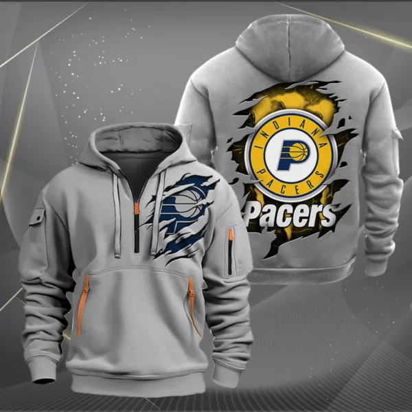 Everyday Hoodie Half Zipper, Athletic-Inspired Logo NBA561 - Grey - Image 2