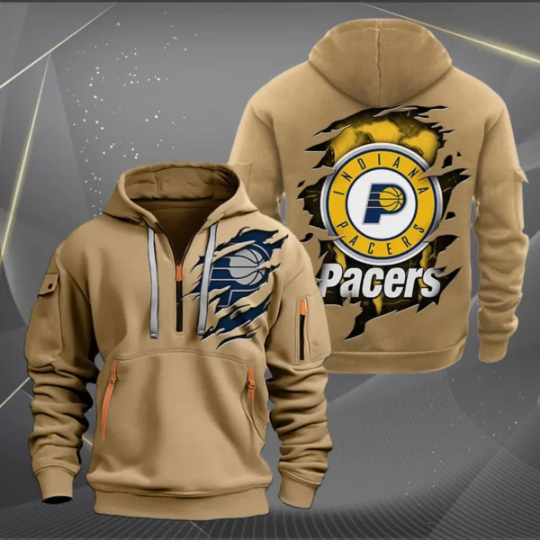 Outdoor Half-Zip Hoodie, Team Spirit Logo Design NBA561 - Khaki - Image 2