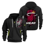 Lightweight Sports Hoodie Half Zipper, Unique Logo Print NBA561 - Black