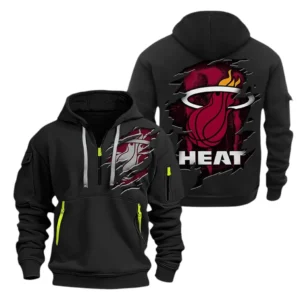 Lightweight Sports Hoodie Half Zipper, Unique Logo Print NBA561 - Black