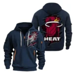 Street-Style Hoodie Half Zipper, Modern Sports Logo NBA561 - Navy